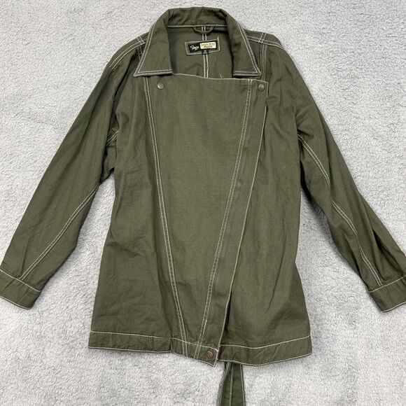 Suzanne Betro Jackets & Blazers - Suzanne Betro Denim Jacket Womens 2XL Olive Green‎ Belted Coat Zip Up